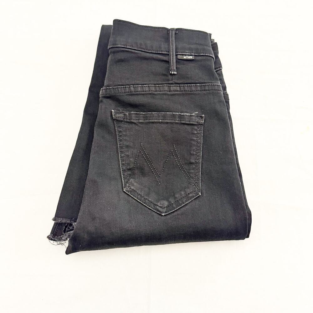 Mother Hustler Ankle Fray Not Guilty Black Denim Jeans Raw Hem Size 25